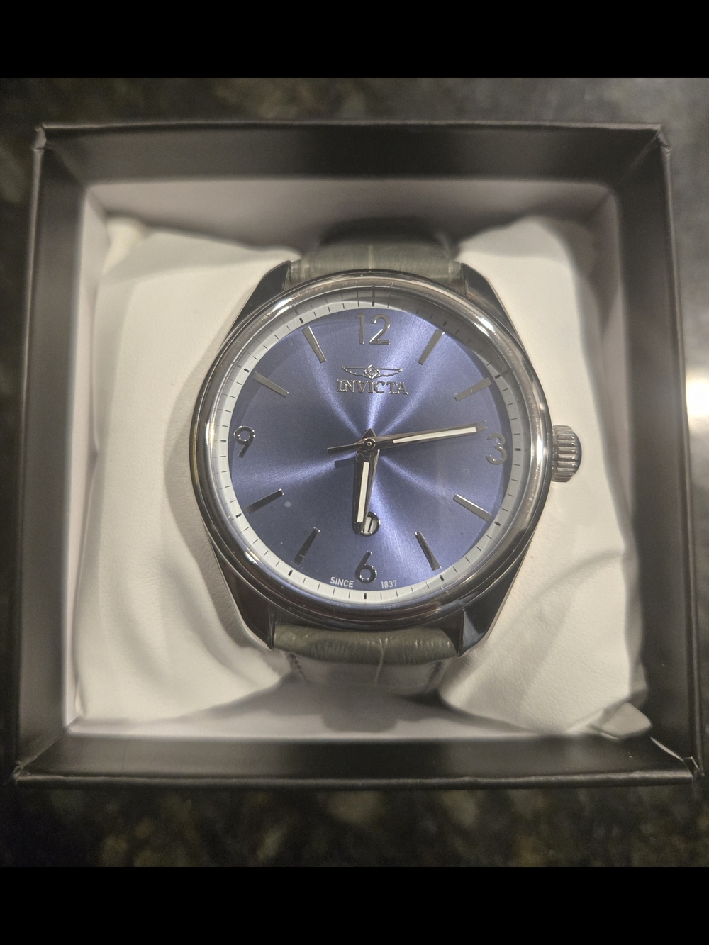 Invicta Men's Silver Case Blue Dial Dress Watch